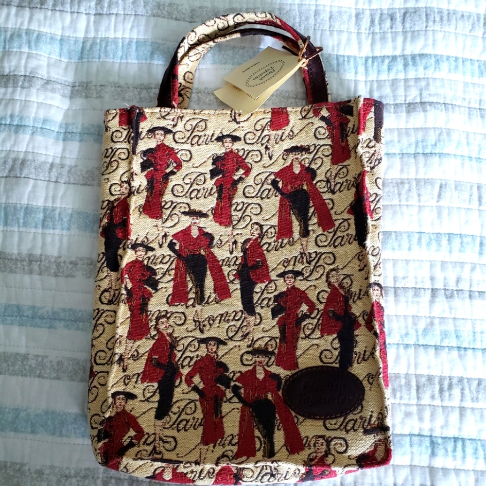 Flemish Tapestries Paris lady in red dress bag